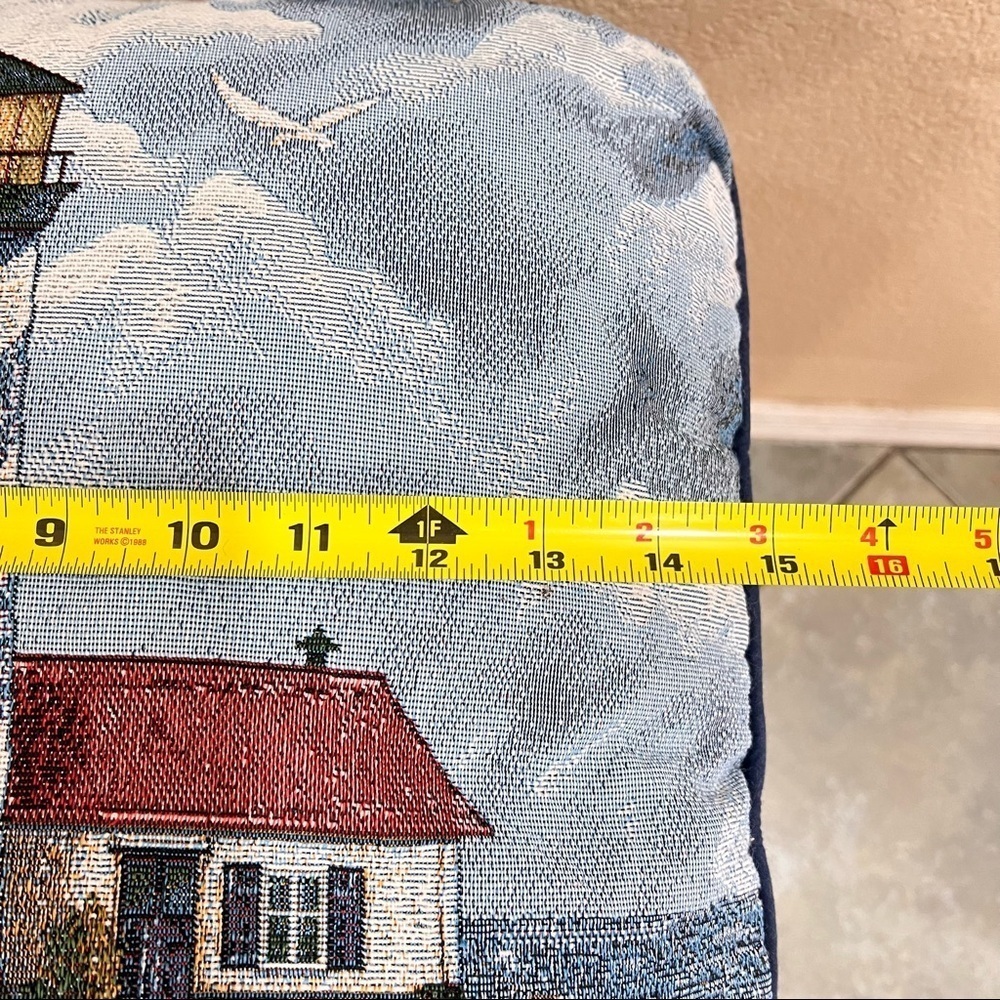 Lighthouse Sailboat Tapestry Throw Pillow Seagulls Nautical Square 15” 2 sided - Picture 4 of 5